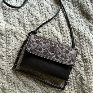 Floral Embroidered Black and Gray Women's Bag